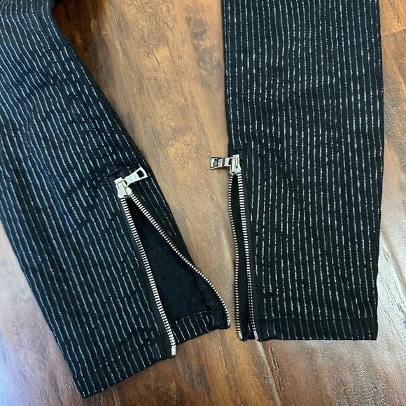 RTA Diavolina Skinny Jeans Black Metallic Pinstriped Folded Waist - Picture 8 of 16